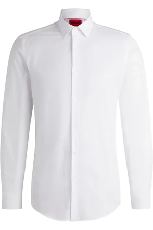 HUGO BOSS Camisa Slim De Lona De Algodão Estruturada Off-White - 41