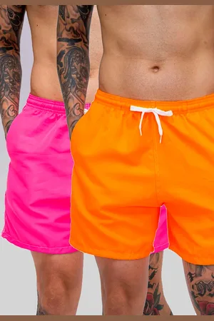 Mooboots Kit 2 Shorts Tactel Premium Bermudas Moda Praia tectel Rosa e Laranja