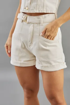 LEMIER Shorts Sarja Off White Feminino Slouchy Collection