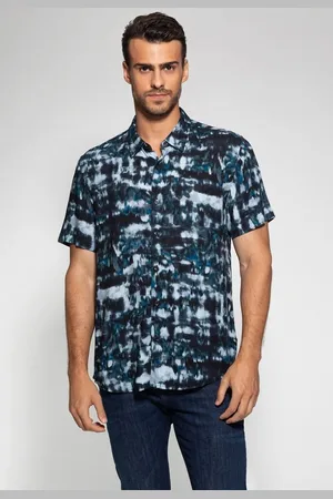 Guess Camisa Manga Curta Azul Abstrato Branco
