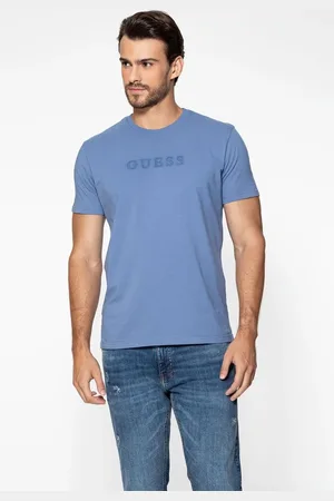 Guess Camiseta Logo Bordado Azul Claro