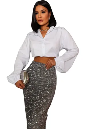 Cia do Vestido Camisa Cropped Tricoline Manga Longa Com Botões Oyare