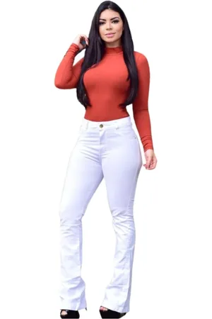 Alleppo Jeans Calça Feminina Branca Cintura Alta Flare Safira