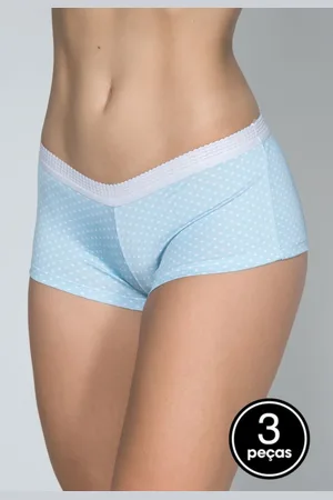 Bella Fiore Modas Kit 3 Calcinhas Short Caleçon Estampada Multicolorida