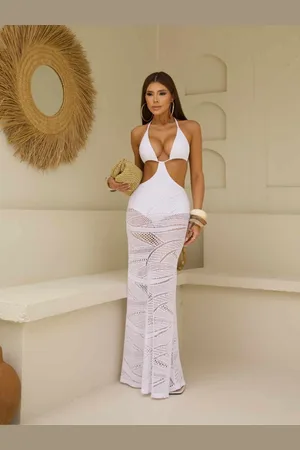 Cia do Vestido Vestido Longo Body Cut Out Renda Saia com Transparência Lotus