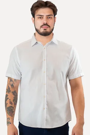 Aramis Camisa Masculina Slim Algodão Textura Listrada Branca