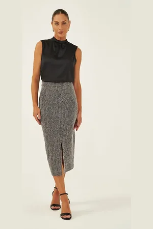 Principessa Saia Longuete em Tweed de Malha Preto/Off White Madisson