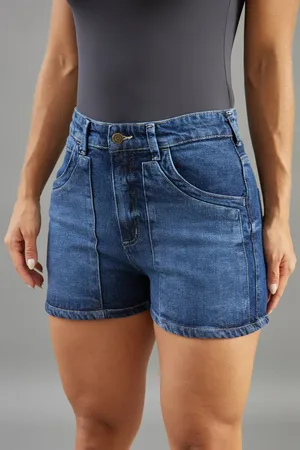 Dialogo Jeans Shorts Jeans Feminino Mom Curto Vintage Azul Escuro Dialogo