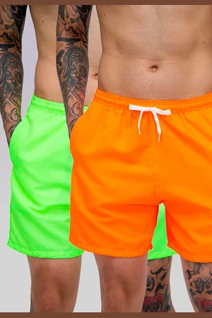 Mooboots Kit 2 Shorts Tactel Premium Bermudas Moda Praia tectel Verde e Laranja