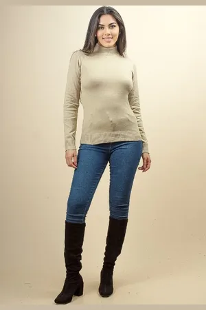 Amazonia Vital Blusa de Tricot Básica Gola Redonda Manga Longa Areia