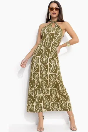 QUINTESS Vestido Em Malha De Viscose Te Folhagem Abstrata