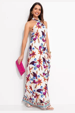 QUINTESS Vestido Em Malha Fria Barrado Floral