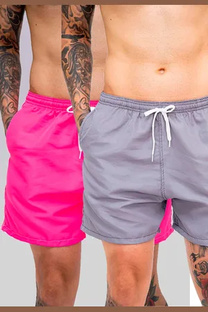 Mooboots Kit 2 Shorts Tactel Premium Bermudas Moda Praia tectel Cinza e Rosa Pink