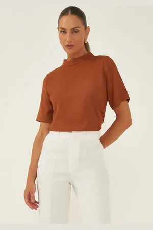 Principessa Blusa Manga Curta Gola Alta Terracota Nilce