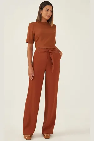 Principessa Calça Wide Leg com Cós Clochard Terracota Nay