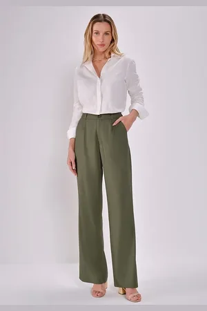 Principessa Calça Pantalona de Linho e Botão Rajado Malu