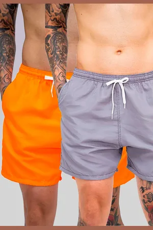 Mooboots Kit 2 Shorts Tactel Premium Bermudas Moda Praia tectel Cinza e Laranja