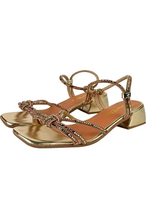 Art-C Sandália Feminina Salto Bloco Médio Tiras Strass Brilho Colorido Elegante Confortável Casual Festas