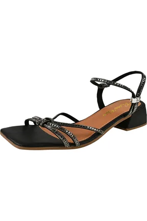 Art-C Sandália Feminina Salto Bloco médio Tiras Strass Brilho Colorido Elegante Confortável Casual Festas