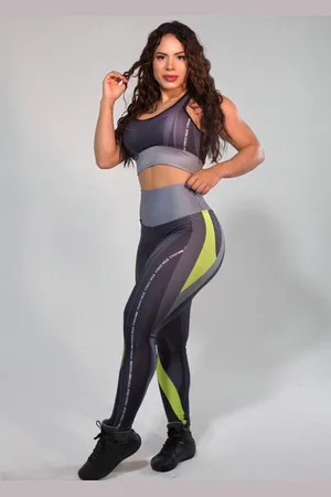 Dl Conjunto Feminino Top e Calça Fitness Premium Ginastica Academia Fashion Cintura Alta com Forro Não Transparente