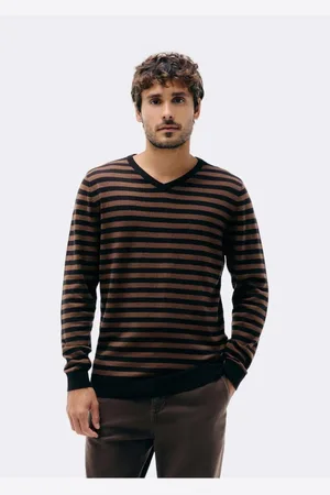 Hering Suéter Masculino Listrado Gola V Em Tricô