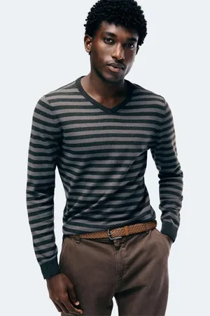 Hering Suéter Masculino Listrado Gola V Em Tricô