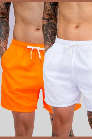 Mooboots Kit 2 Shorts Tactel Premium Bermudas Moda Praia tectel Branco e Laranja
