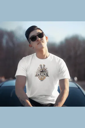 Polo Blu Camiseta Masculina Casual em Algodão Peace Branca do P ao G1