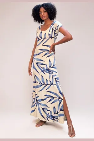 Amazonia Vital Vestido Longo Malha Gola Canoa Manga Curta Bambu Azul
