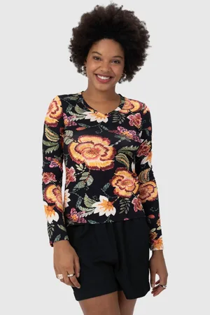 Malwee Blusa Feminina Gola V Estampada Em Viscose Stretch