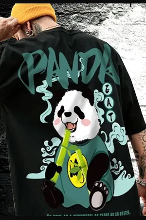 Mooboots Camiseta Preto Grande Blusa Academia Fitness Masculino Oversized Camisa streetwear Over Preta Estampada Urso Panda