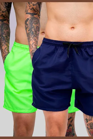 Mooboots Kit 2 Shorts Tactel Premium Bermudas Moda Praia tectel Azul marinho e Verde neon