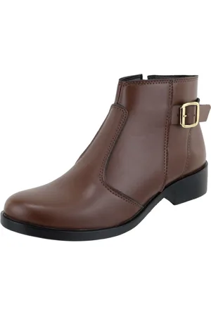 Agnes Veronez Botinha Detalhe Fivela Basica Confortavel Macia Cano Curto Chocolate