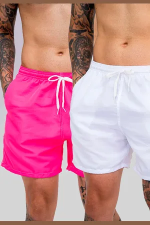 Mooboots Kit 2 Shorts Tactel Premium Bermudas Moda Praia tectel Branco e Rosa Pink