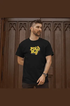 Polo Blu Camiseta Masculina Smile Moderna em Algodão Preta do P ao G1