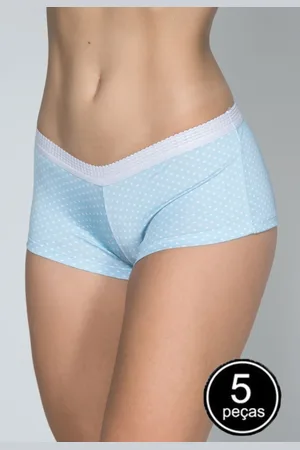 Bella Fiore Modas Kit 5 Calcinhas Short Caleçon Estampada Multicolorida