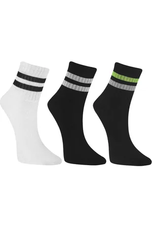 Winston Kit 3 Pares Meia Cano Médio Alto Listras Old School Streetwear Branco/Preto/Verde Neon