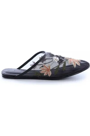 Damannu Shoes Sapatilha Cleo Tela Preta Bordado Floral