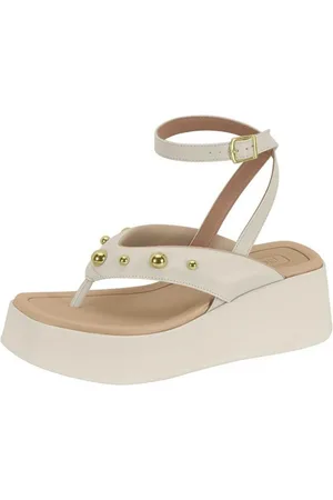 Santa Rosa Sandália Flatform Anabela Macia Leve Conforto Off White Tachinhas