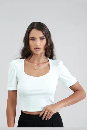 Pop Me Blusa Em Malha Canelada Manga Curta Off-White