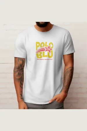 Polo Blu Camiseta Masculina Star Moderna Estampada em Algodão Branca do P ao G1