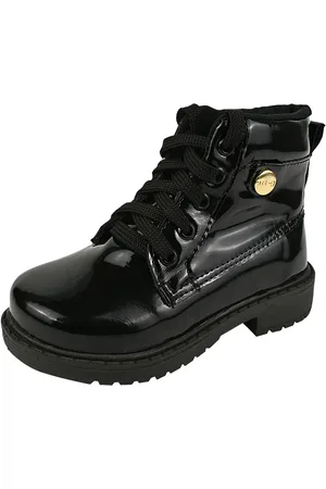 Art-C Infantil - Bota Feminina Verniz Onça Tachas Douradas Sola Tratorada Confortável Leve Macia Moda