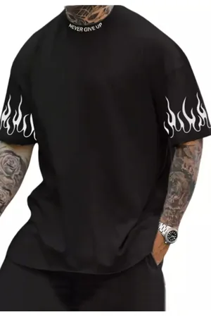 Mooboots Camiseta Grande Blusa Academia Fitness Masculino Oversized Camisa streetwear Over Preta Estampada Never Give Up
