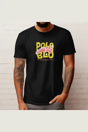 Polo Blu Camiseta Masculina Star Moderna Estampada em Algodão Preta do P ao G1
