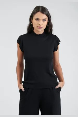 Pop Me Blusa Manga Curta Em Malha Canelada Gola Alta