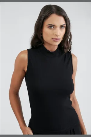 Pop Me Blusa Sem Manga Gola Alta Malha Canelada
