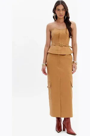 LANCA PERFUME Saia Super Midi Cintura Alta Com Bolsos