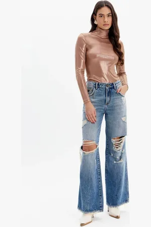 LANCA PERFUME Calça Jeans Wide Leg Com Cintura Alta