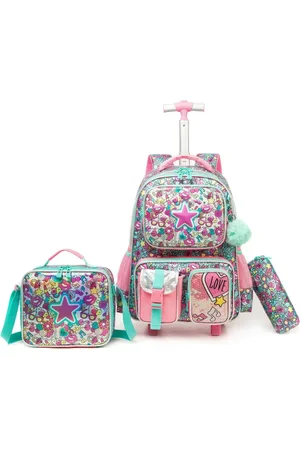 Lequeen Infantil - Kit Rodinhas Espaçosa Menina Estojo Lancheira Resistente