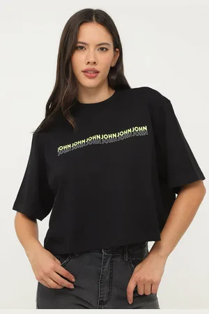 John John Camiseta Cropped Tape Preta